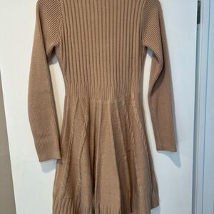 Ribbed Knit Fit-and-Flare Sweater Dress - Dusty Pink